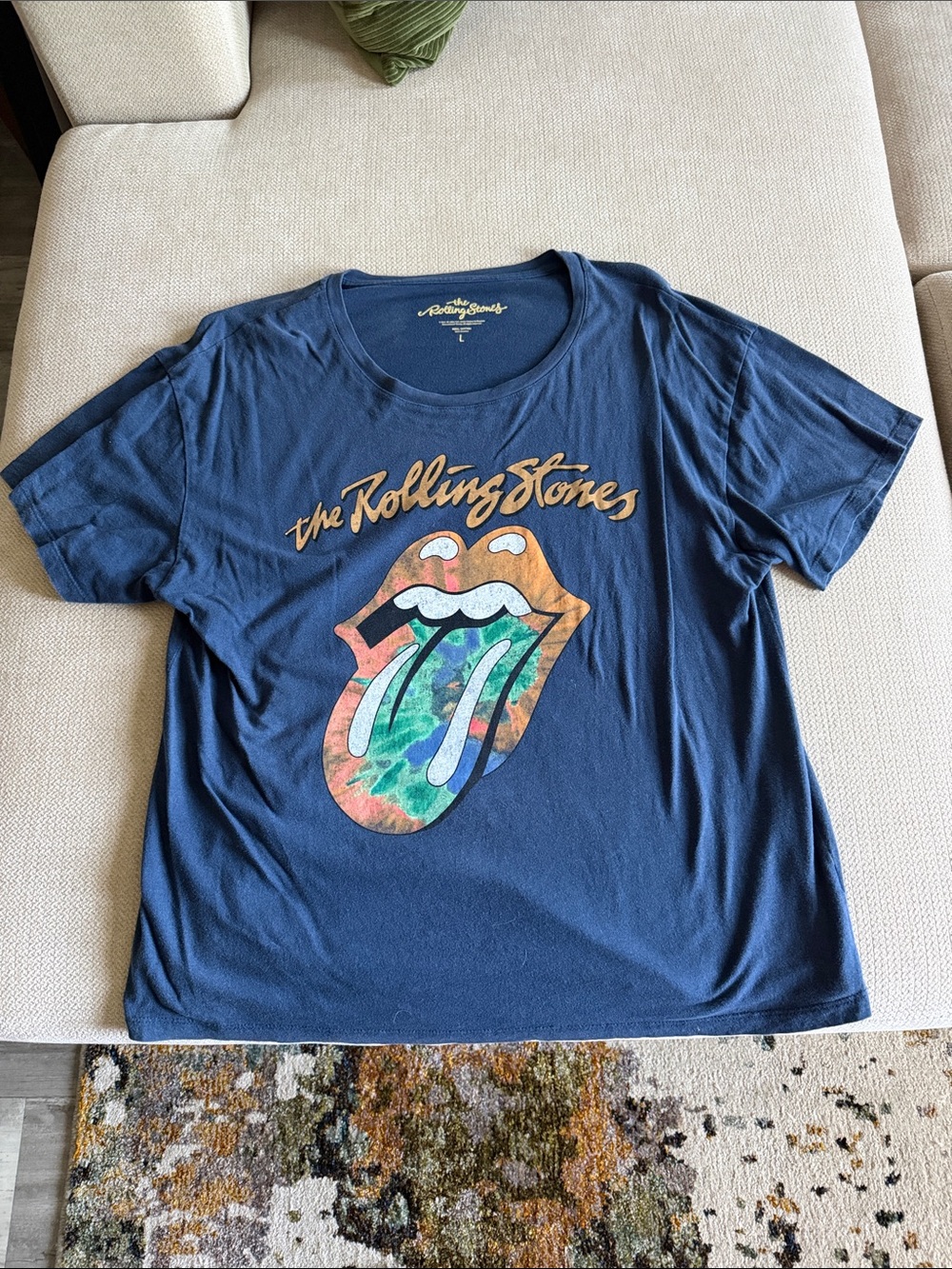 the Rolling Stones Navy Kids Short Sleeve Tee with Tie-Dye Tongue
